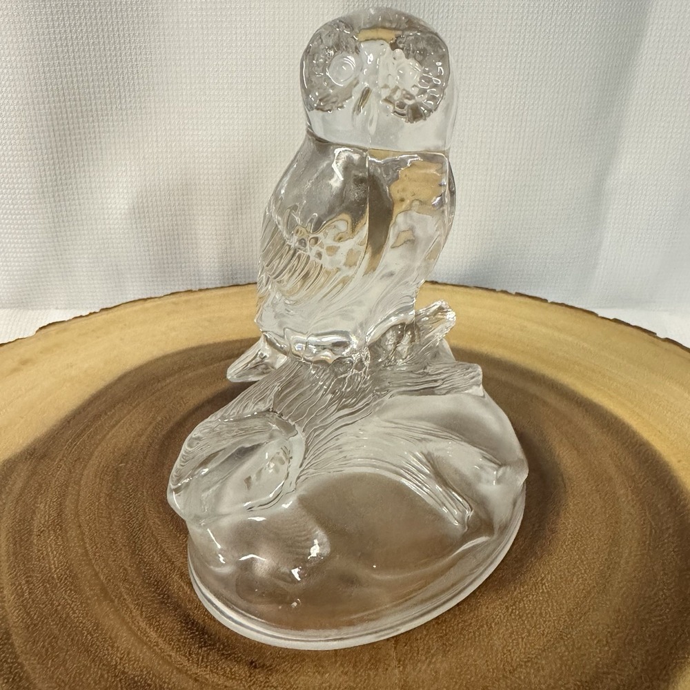 Lead Crystal Owl on Branch‎ Frosted Base 5.5" Tall